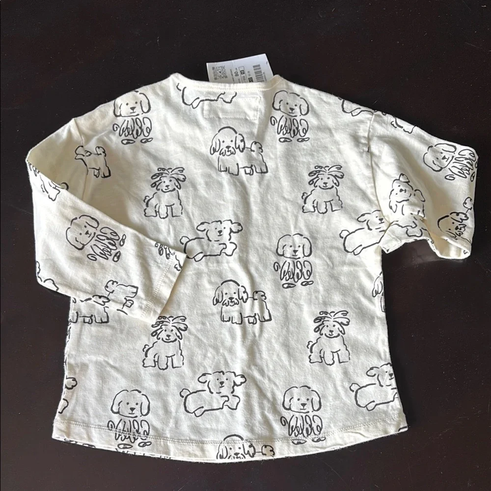 Zara Cream and Black Long Sleeve Tee with Cartoon Animal Print - Picture 3 of 3